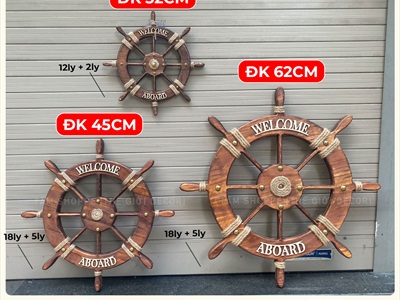 Bánh lái tàu trang trí Welcome Full Nâu đường kính 32 - 62cm [Gỗ dày - 3 Size] BANHLAI-05